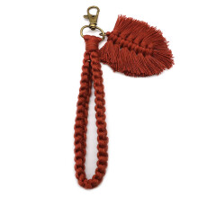 Llaveros de Macramé Llavero Tejido Bohemio con Borlas para la Llave del Coche Bolso de Mano Colgante Encanto Regalo úNico, Rojo Vino