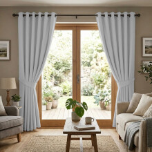 (Silver - 260 Gsm, 66" x 90") Blackout Eyelet Curtains Thermal Ready Made Ring Top