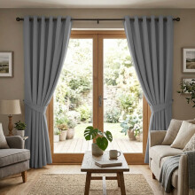 (Dark Grey - 260 Gsm, 66" x 72") Blackout Eyelet Curtains Thermal Ready Made Ring Top
