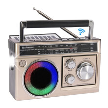Portable AM FM Radio, Retro Pocket Radio with Speaker and Flashlight, Strong Reception with Colorful Lights