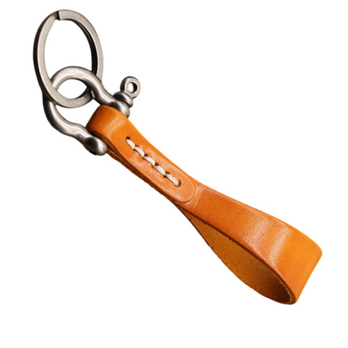Genuine Leather Keychain Leather Key-light coffee silver buckle