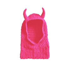 Bonnets Tricotés Chauds, Chapeaux en Corne Tricotés Amusants, Chapeaux en Laine Chauds à la Mode pour Femmes, Écharpes de Ski, Rose Rouge