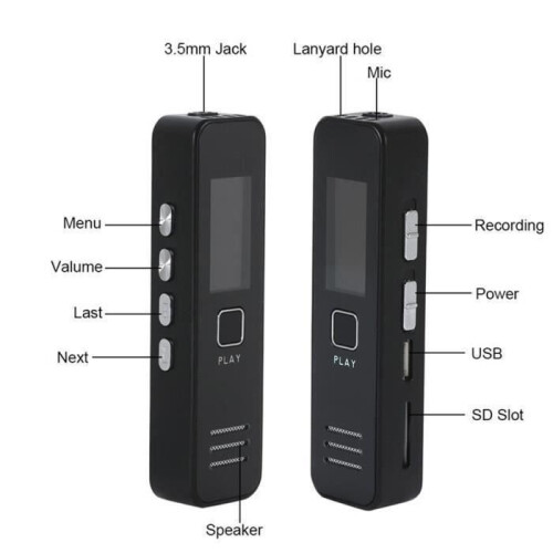 AvanC – Mini-Digital-Diktiergerät – 20 Stunden Akkulaufzeit – Micro-USB – Schwarz 1