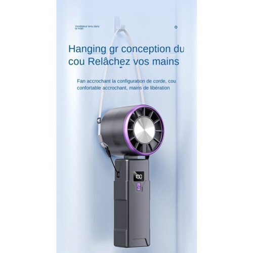 Rechargeable Portable Fan, 5 Speeds, LED Digital Display, Foldable Base, Long Battery Life, Type-C, Gray 2