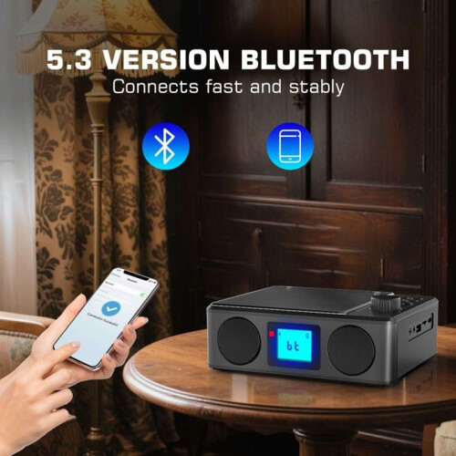Lettore CD portatile con Bluetooth, FM e USB, dotato di radio, telecomando e batteria ricaricabile. 1
