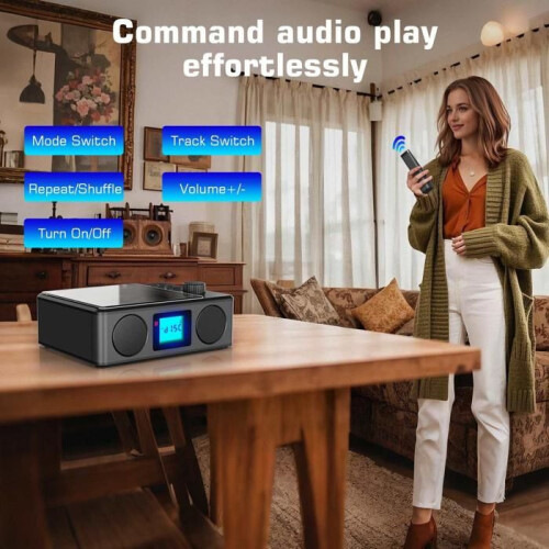 Lettore CD portatile con Bluetooth, FM e USB, dotato di radio, telecomando e batteria ricaricabile. 2