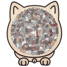(A) 135Irregular Morandi-colored cat-shaped wooden puzzle, unique animal-shaped wooden puzzle