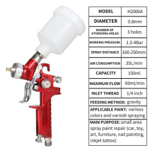 Professional 125ml Pneumatic Spray Gun H-2000A Paint Spray Gun Airbrush Automotive Paint Guns 0.8mm Nozzle