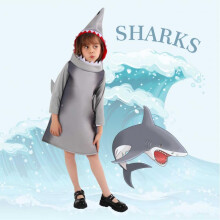 (Shark, S-M) Kids Shark Animal Romper, Halloween Cosplay Costume, Children's Day School Stage Performance Outfit