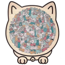 (C) 135Irregular Morandi-colored cat-shaped wooden puzzle, unique animal-shaped wooden puzzle
