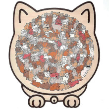 (B) 135Irregular Morandi-colored cat-shaped wooden puzzle, unique animal-shaped wooden puzzle