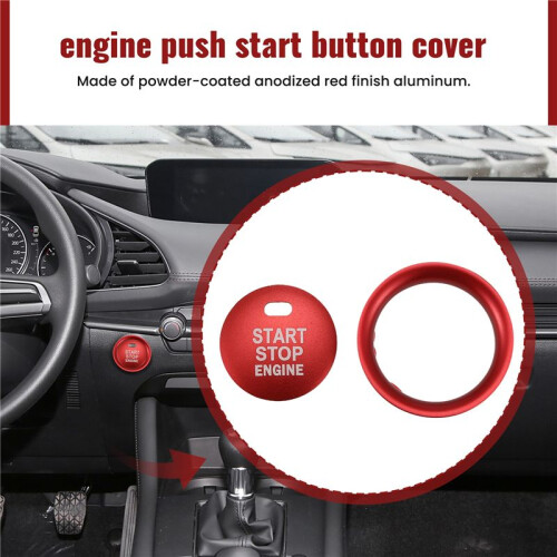2Pc Set Keyless Engine Push Start Button & Surrounding Decoration Ring for  3 6 CX-3 CX-5 CX-9 MX-5 with Push Start Engine Feature 1