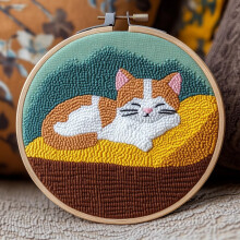 Zestaw igieł Baby Cat Punch Needle Kit – wzór drukowany, tamborek i włóczka