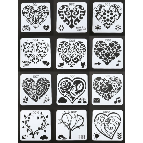 Hjerteformet sjablongsett – PET DIY-tegnemaler (12)
