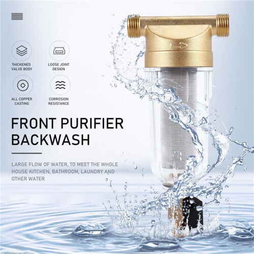 4 Split-Mouth Water Filters Front Purifier Copper Lead Pre-Filter Backwash Remove Rust Contaminant Sediment Pipe 1