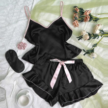 (Green, M) Women's Silky Satin Cami Sleepwear Set Shorts & Tank Top Summer Pajamas Homewear 2-Piece