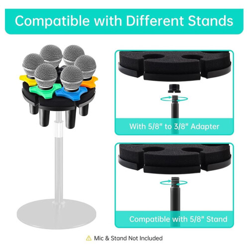 Suporte Múltiplo para Pedestal de Microfone, com 6 Anéis Coloridos para Microfone 2