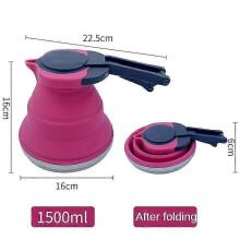(Red) Outdoor Portable Silicone Kettle Foldable Collapsible Silicone Kettle 1.5L Steel Bottom