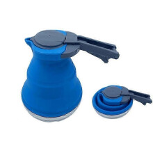 (Blue) Outdoor Portable Silicone Kettle Foldable Collapsible Silicone Kettle 1.5L Steel Bottom