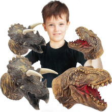 Dinosaur Hand Puppets Realistic Latex Soft Animal Head Toys Set, Hand Puppet Toys Gift for Kids (tyrannosaurus Triceratops)
