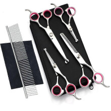 (Pink) Dog Grooming Scissors Kit Professional Safety Thinning Shears