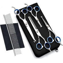 (Blue) Dog Grooming Scissors Kit Professional Safety Thinning Shears