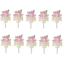 10 Stuks Gelukkige Moederdag Taartdecoratie Cupcake-Insteekkaart Cupcake-Decoratie-Inzetbenodigdheden-Roze