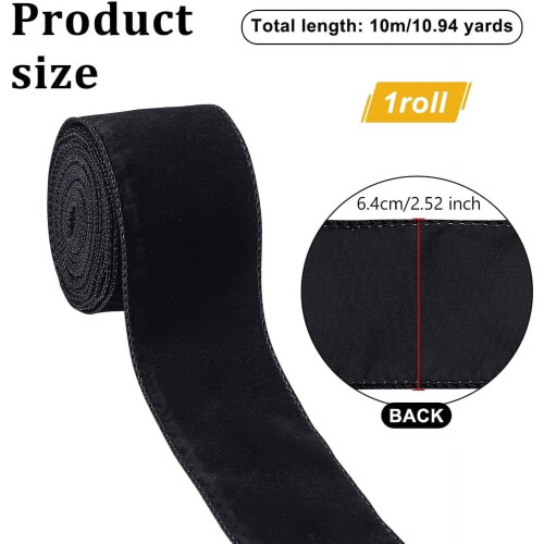 Schwarzes Samt-Kabelband, 64 mm x 10 m 1