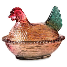 Home Tabletop Decor Chicken Jar - Crystal Glass Lidded Container for Candy & Snacks