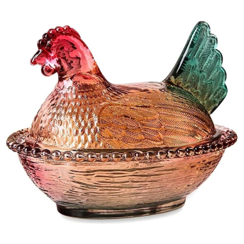Home Tabletop Decor Chicken Jar - Crystal Glass Lidded Container for Candy & Snacks
