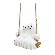 Swing Ghost Couple Figurine Halloween Ghost Hanging Decoration Resin White Ghost Couple Ornament for Indoor Outdoor Garden Patio Porch Decor