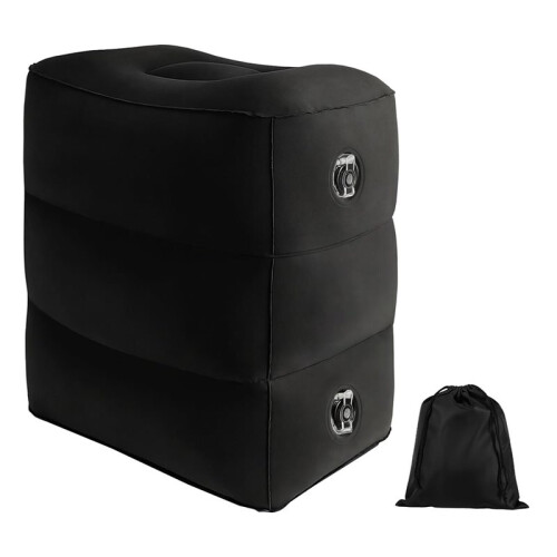 Airplane, High-Speed Rail, and Inflatable Foot Mats, Three-Layer Adjustable Stool Cushions Light Gray 1