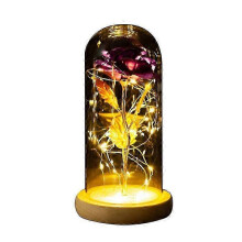 (Purple) Beauty And The Beast Gold Foil Galaxy Rose Led Light Artificial Flowers