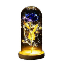 (Blue) Beauty And The Beast Gold Foil Galaxy Rose Led Light Artificial Flowers