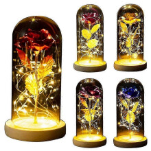 (Rose Red) Beauty And The Beast Gold Foil Galaxy Rose Led Light Artificial Flowers