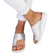 (Silver, 38) Toe Ring Slides Flip Flop Sandal Wear-resistant Shoes With Thick Soles For Summer Casual Leisure