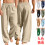 (Light Blue, S) Men's Linen Loose Casual Long Pants with Pockets & Drawstring Solid Trendy 2