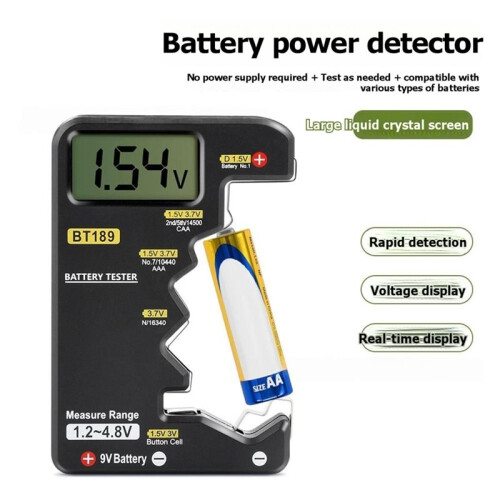 BT189 Digital Battery Tester LCD Display AA/AAA/9V/1.5V Button Cell Battery Capacity Check Detector 2