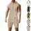 (White, M) Ensfarget jacquard-hettevest og shortssett for menn 2