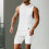 (White, M) Ensfarget jacquard-hettevest og shortssett for menn 3