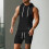 (White, M) Ensfarget jacquard-hettevest og shortssett for menn 4