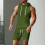 (White, M) Ensfarget jacquard-hettevest og shortssett for menn 5