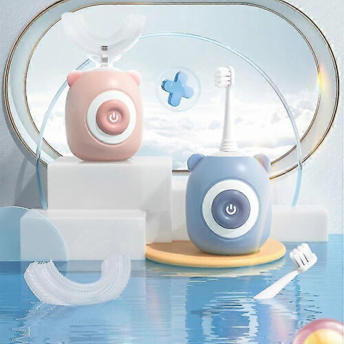 (Blue) Baby U-shaped Electric Automatic Toothbrush U-shaped 2-12 Years Old 2