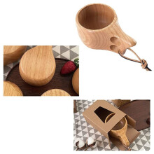 6Pack Nordic Style Träkopp Kuksa Cup Bärbar Utomhuscamping Dricksmugg Träkaffekopp med Träsked