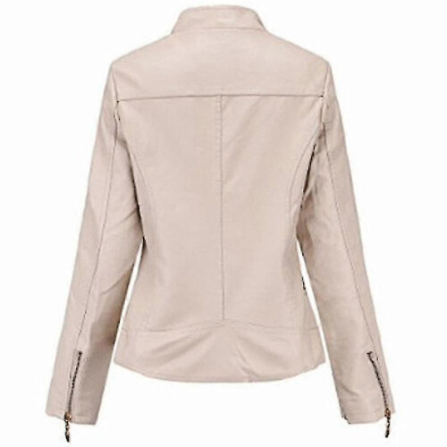 (Khaki, 2XL) Women Leather Biker Jacket Coat 1