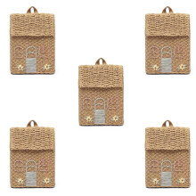 5X Double-Shoulder Straw Woven Bag Children's Backpack Straw Woven Bag Student School Bag with Hand-Carrying