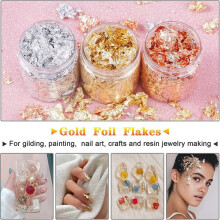 3 Kleuren Imitatiegoudfolie met Pincet en Kwastje voor Metallic Bladgoud voor Nail Art, Schilderen, Knutselen, Hars Sieraden Maken