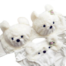 (M, White) Cartoon Anime Lingerie For Women Cartoon Bear Students Underwear Set Soft Plush Bras With Panty Set Winter Bikini Set White Xl