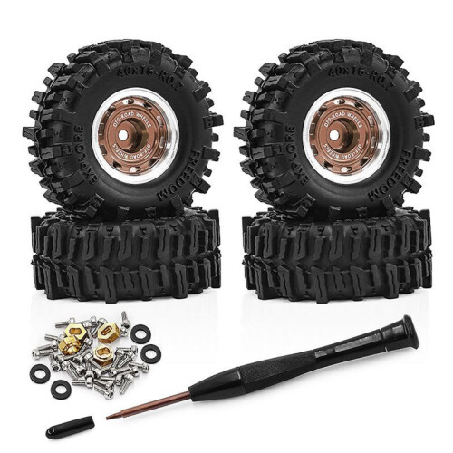 Conjunto de Rodas e Pneus Beadlock de Metal de 0,7 Polegadas para Acessórios de Atualização de Carros RC SCX30 Ascent-32 1/30, Cor Bronze