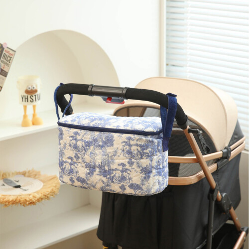 Flower Printed Polyester Bag Strollers Organizer Bag for-Blue 2
